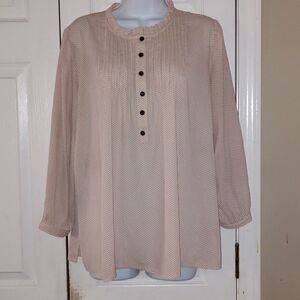 Jasmine & Juliana  light peach and black polka dot sheer blouse  Sz XL